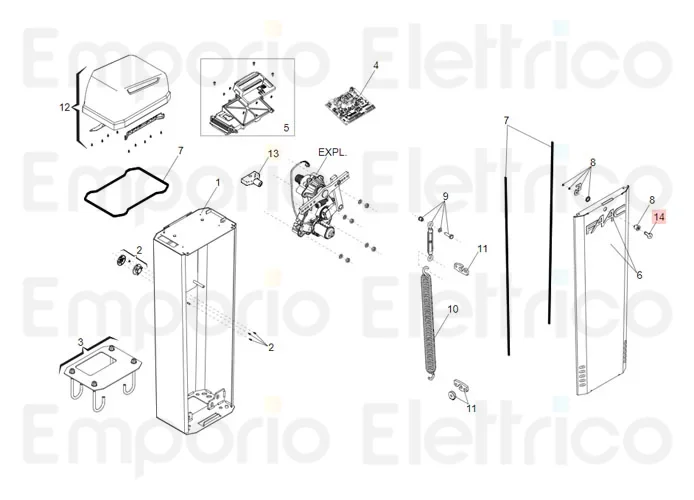 faac ricambio chiave serratura sportello b614 (3pz) 63003421