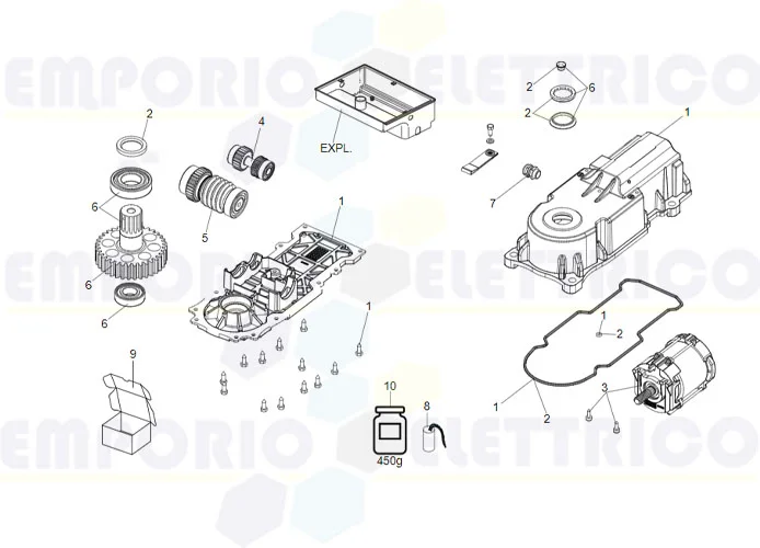 faac spare parts page for motor 770n 230v